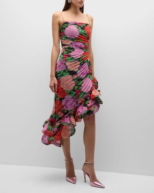 Ungaro Jude Pleated Floral-Print Ruffle Midi Dress