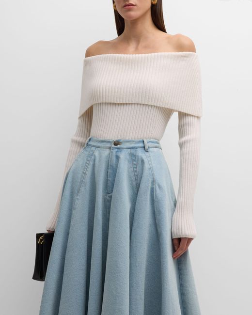 Jason Wu Off-Shoulder Ribbed Wool Cashmere Sweater