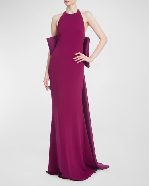 Badgley Mischka Collection Sleeveless Bow-Back Halter Gown
