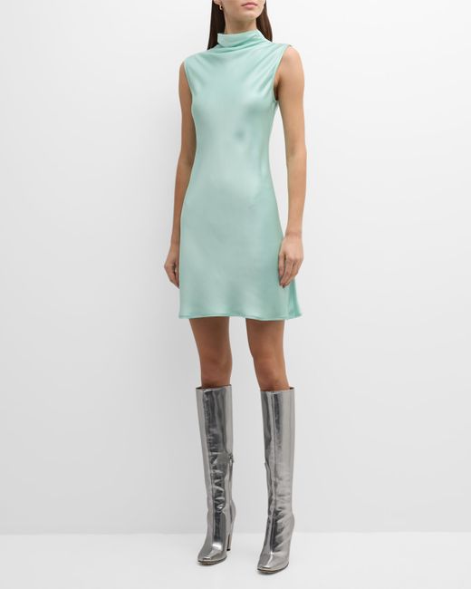 Lapointe Cowl-Neck Sleeveless Doubleface Satin Bias Mini Dress