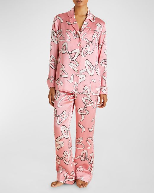 Olivia Von Halle Bow-Print Silk Pajama Set