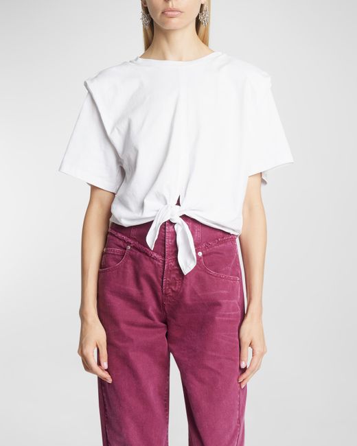 Isabel Marant Zelikia Knotted Short-Sleeve Crop T-Shirt