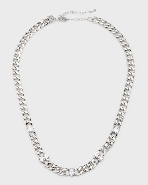 Golconda by Kenneth Jay Lane Sterling Round and Oval-Cut Cubic Zirconia Station Curb Chain Necklace