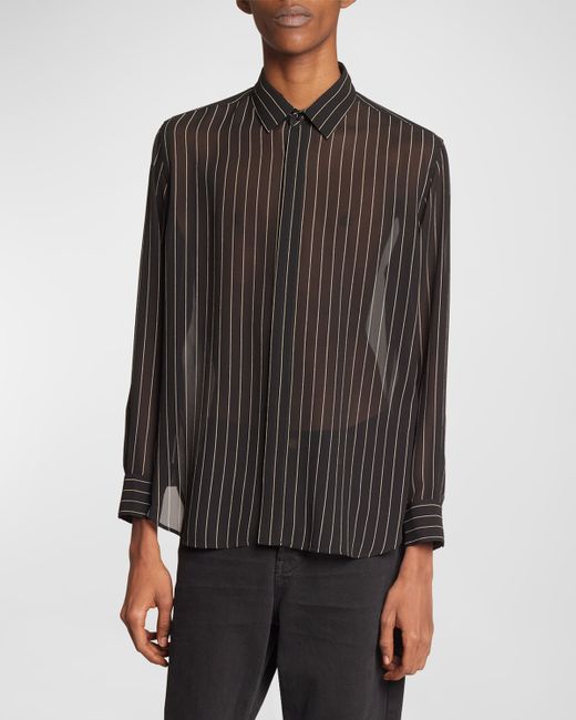 Saint Laurent Yves Striped Georgette Dress Shirt