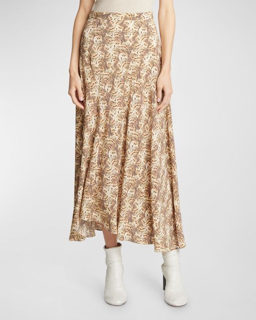Isabel Marant Sakura Feather-Print A-Line Maxi Skirt