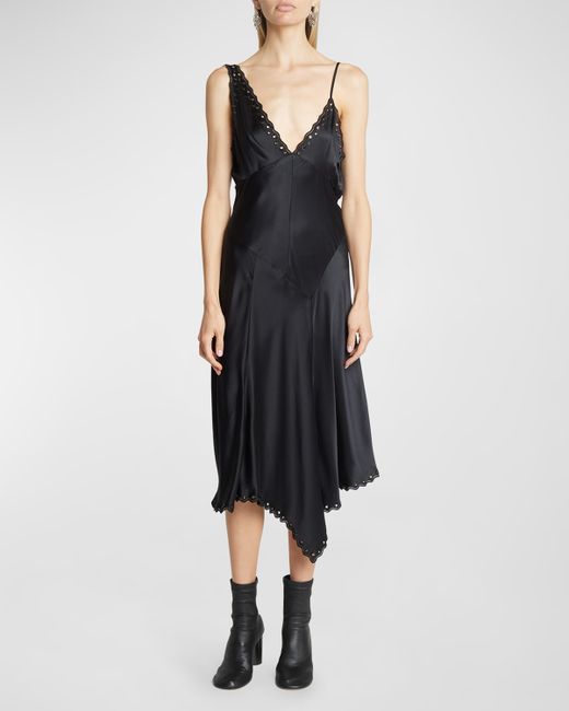 Isabel Marant Ayrich Embellished Asymmetric Sleeveless Midi Slip Dress