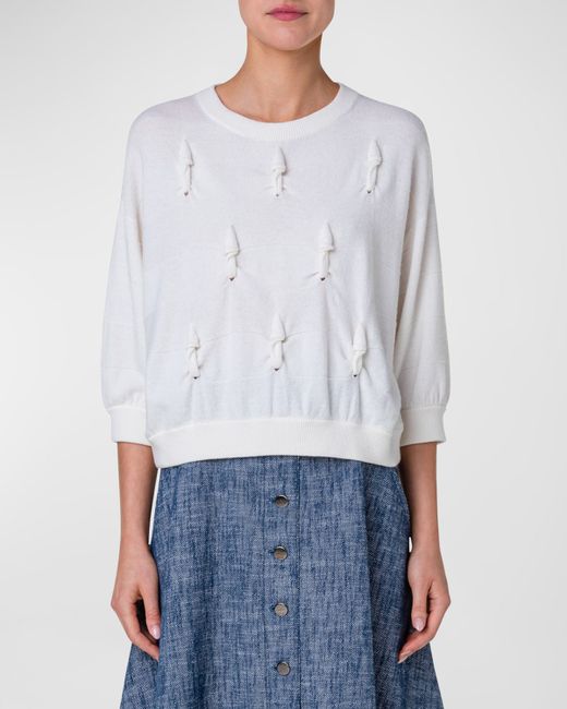 Akris Cashmere Cropped Pullover with Cable Knot Embellishment