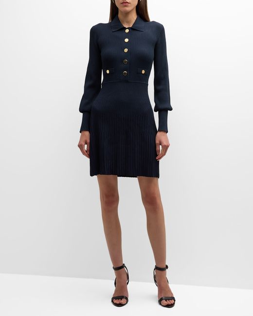 Veronica Beard Lauper Ribbed Button-Front A-Line Mini Dress