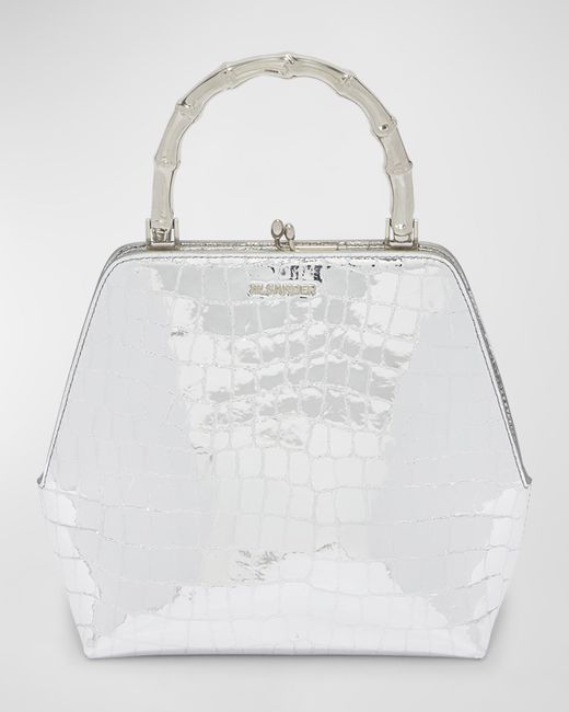 Jil Sander Goji Small Metallic Croc-Embossed Top-Handle Bag