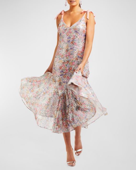 Mestiza New York Simone Floral-Print Sequin Midi Dress