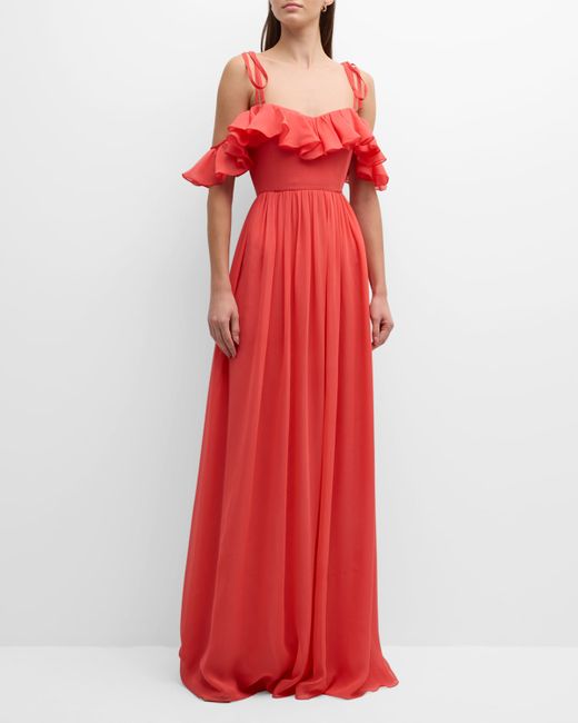 Giambattista Valli Ruffle Off-The-Shoulder Silk Georgette Gown