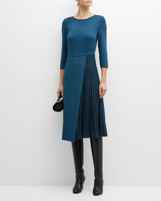 Misook Pleated Short-Sleeve Knit Midi Dress
