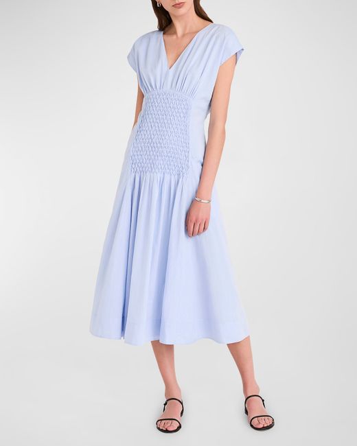 Merlette Pierrot Smocked Cotton Midi Dress