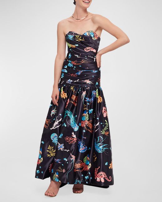 Leo Lin Delphine Printed Strapless Ruched Gown