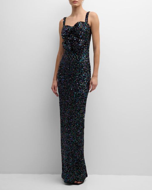 Black Halo Milaya Bow-Front Sequin Sweetheart Column Gown