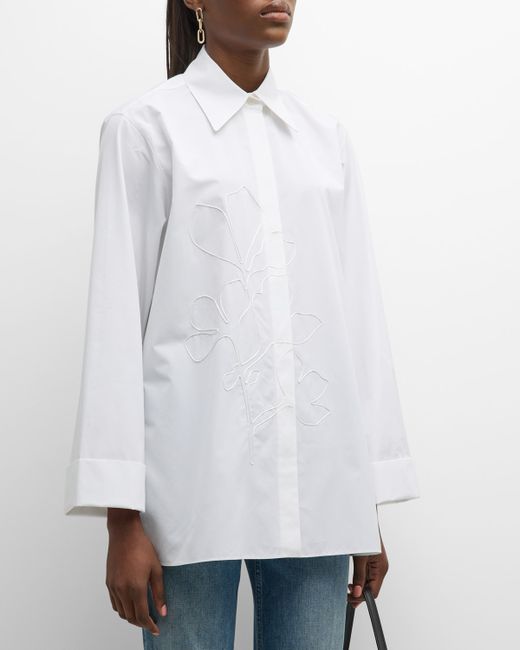 Lafayette 148 New York Embroidered Button-Down Cotton Shirt