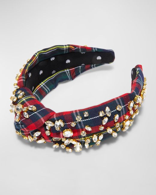 Lele Sadoughi Embellished Knotted Plaid Headband