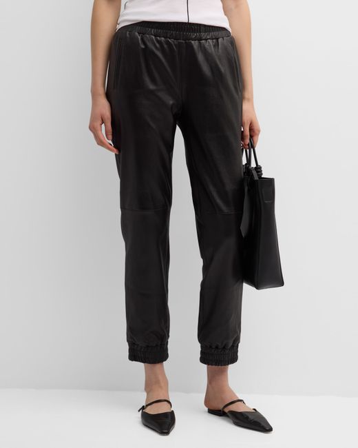 Rosetta Getty Mid-Rise Plongé Leather Straight-Leg Ankle Pull-On Joggers