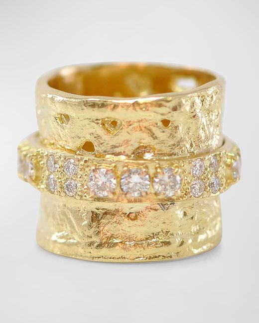Armenta 18K Gold Large Artifact Band Statement Ring with Diamonds