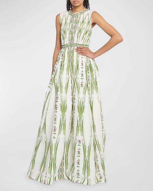 Giambattista Valli Border Garden-Print Sleeveless Maxi Dress