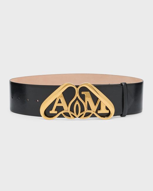 Alexander McQueen Leather Belt with Gold Logo Detail