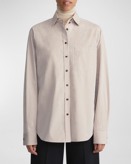 Lafayette 148 New York Gingham-Print Button-Down Cotton Poplin Shirt