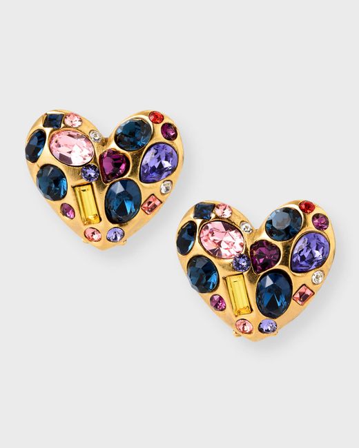 Oscar de la Renta Gemstone Heart Clip-On Earrings