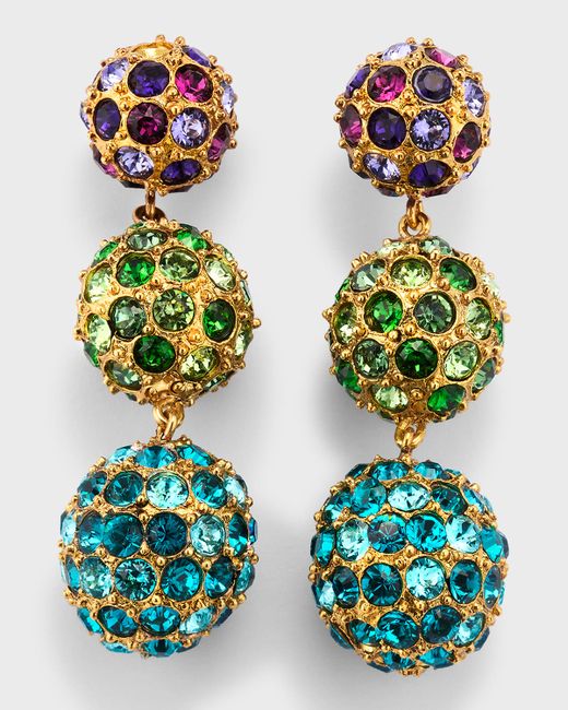 Oscar de la Renta Crystal 3-Ball Drop Earrings