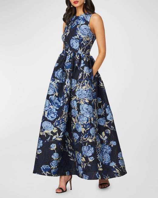 Shoshanna Serra Sleeveless A-Line Floral Jacquard Gown