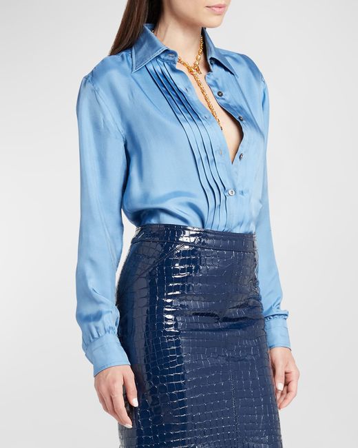 Tom Ford Pleated Silk Button-Front Blouse