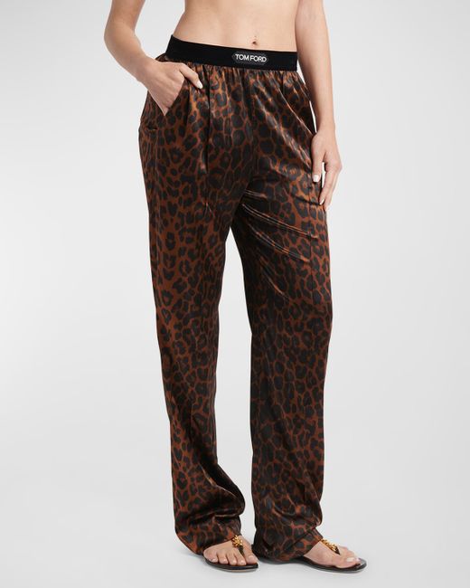 Tom Ford Reflected Leopard Print Silk Signature Pajama Pants