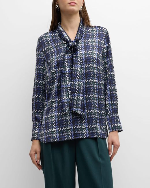 Misook Tie-Neck Abstract-Print Blouse