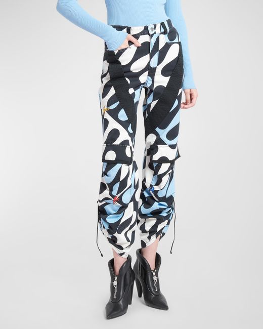 Emilio Pucci Mid-Rise Abstract-Print Straight-Leg Roll-Hem Cargo Trousers