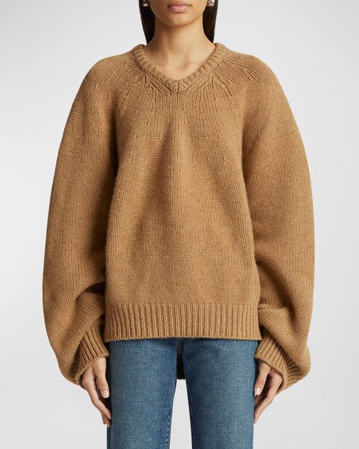 Khaite Nalani V-Neck Cashmere Oversized Sweater