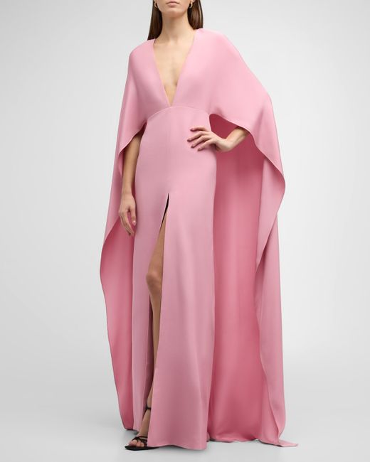 Koltson Silk Crepe Column Gown with Cape Back