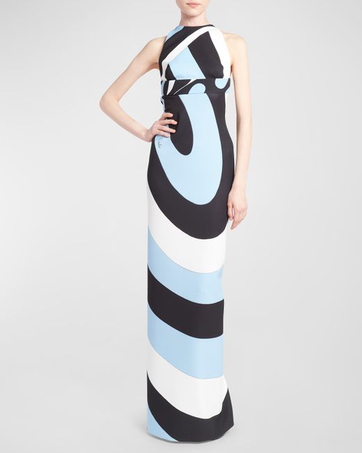 Emilio Pucci Abstract-Print Open-Back Sleeveless Maxi Dress