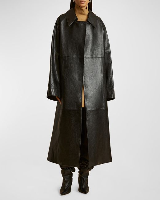 Khaite Minnie Belted Leather Long Trench Coat