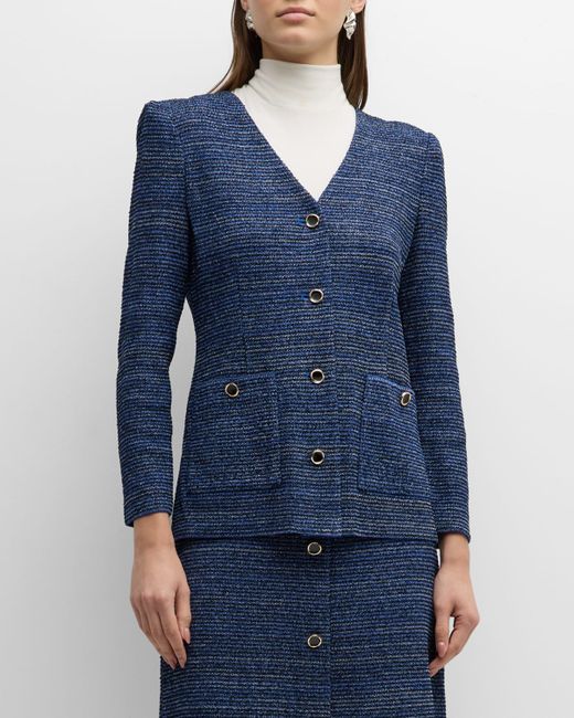 Misook V-Neck Button-Down Shimmer Tweed Jacket