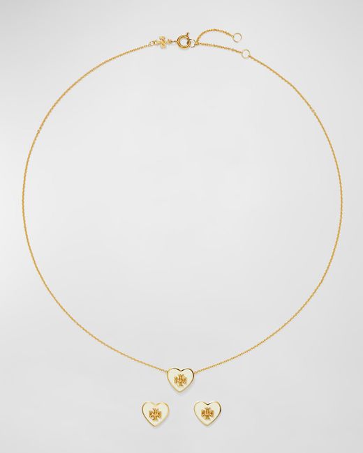 Tory Burch Kira Enamel Heart Set Necklace and Earrings