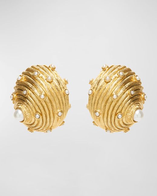 Oscar de la Renta Pearly Dotted Shell Clip-On Earrings