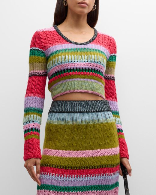 Lingua Franca Ashby Cropped Scoop-Neck Crochet Sweater