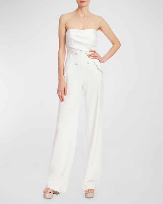 Badgley Mischka Collection Strapless Double-Breasted Tuxedo Jumpsuit