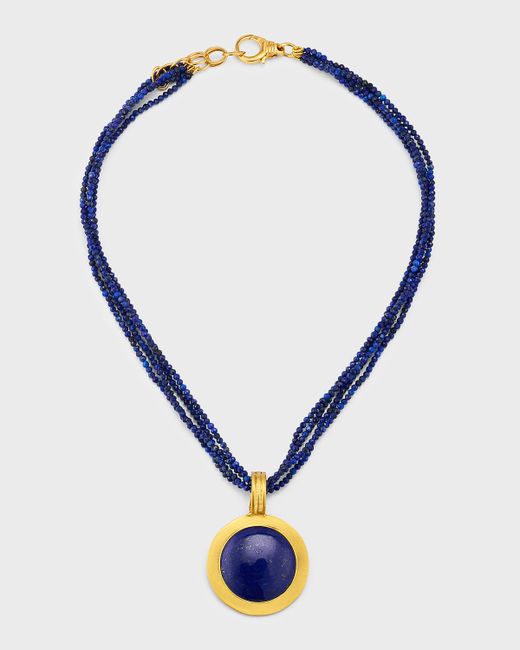 Dina Mackney Multi-Lapis Strand Necklace with Rim Pendant