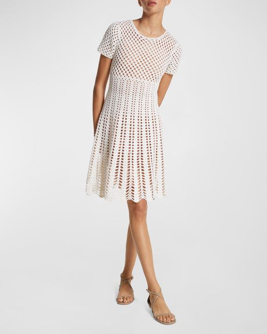Michael Kors Collection Cashmere Crochet-Knit Short-Sleeve Mini Dress