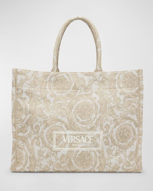 Versace XL Jacquard Embroidered Canvas Tote Bag
