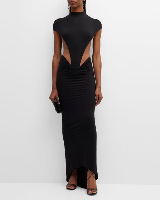 Laquan Smith Low-Rise Draped High-Low Maxi Skirt