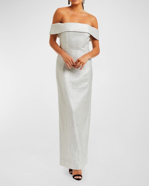 Mestiza New York Mona Off-Shoulder Metallic Column Gown