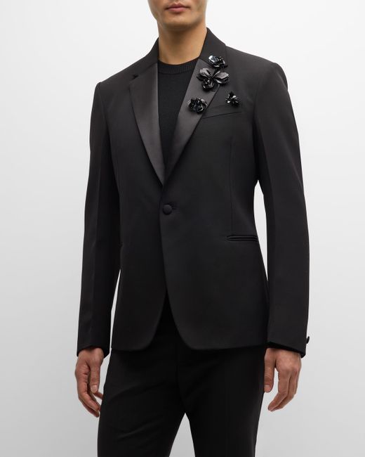 Versace Tuxedo Jacket with Floral Appliques