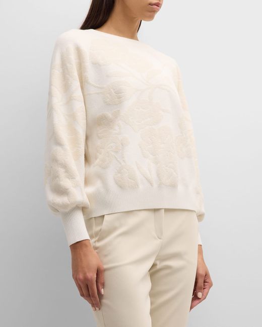 Marella Isernia Blouson-Sleeve Floral Jacquard Sweater
