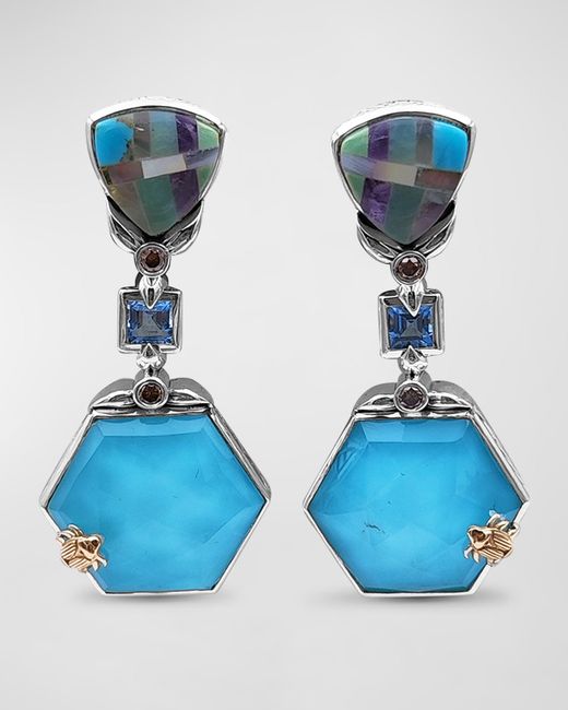 Stephen Dweck Opal Mosaic Topaz Natural Turquoise Crystal and Champagne Diamond Earrings